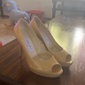 Nude Jimmy Choo peep toe heels